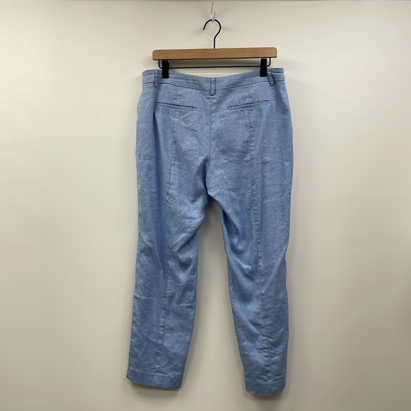 Express Columnist Linen Blend Mid-Rise Trouser Ankle Pant Blue 10 - Picture 6 of 10